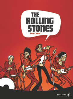 The Rolling Stones - Das Comic! cover illustration featuring animated band members with vibrant colors.