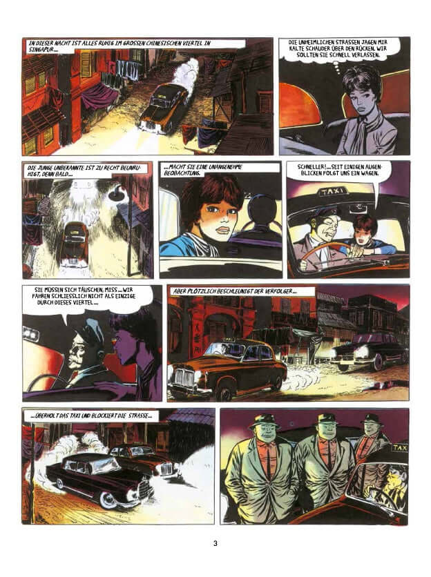 Comic page from Bob Morane Classic #7 featuring a car chase and dramatic visuals.