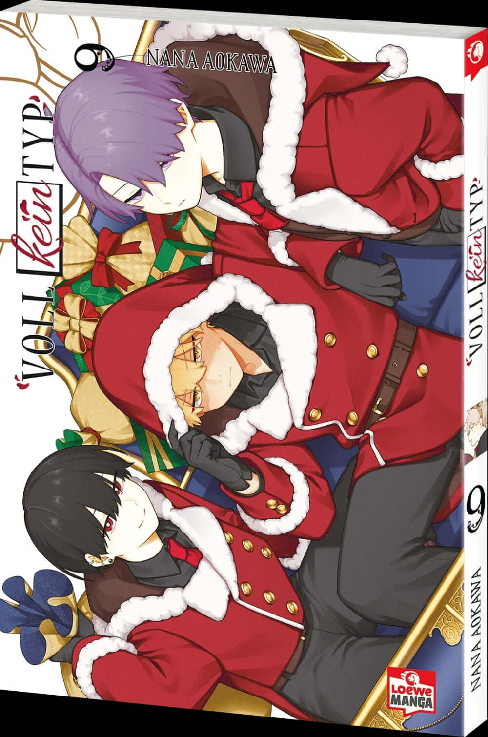 Voll kein Typ #09 cover featuring characters in festive attire by Nana Aokawa, part of Loewe Manga series.