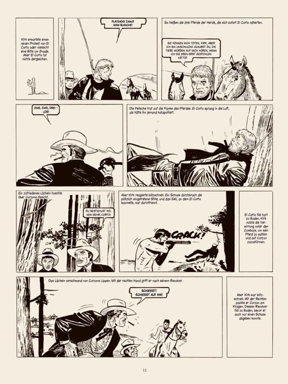 Comic-Seite aus Sgt. Kirk #2- Zweite Epoche, zeigt Abenteuerszenen im Western-Stil.