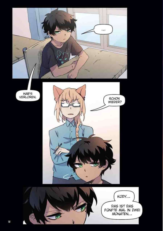 Comic panel from Lumine #02 showing two characters in discussion, featuring urban fantasy elements.