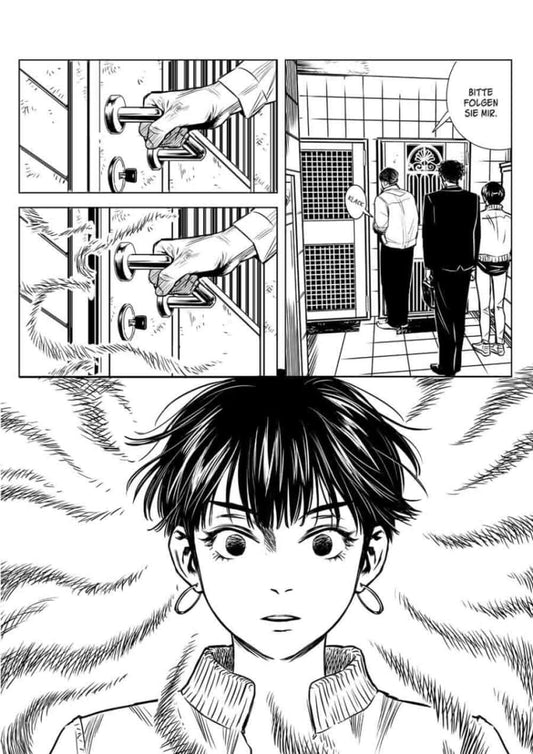 Requiem (Splitter Manga+) Einzelband, Manga-Illustration mit dramatischen Momenten und Charakteren in Schwarz-Weiß.