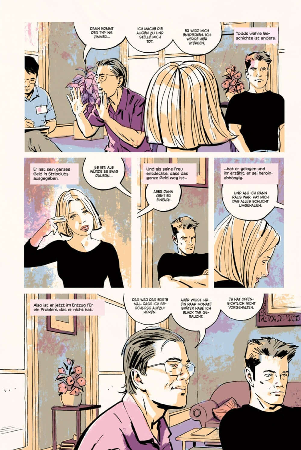 Comic-Seite aus Criminal Deluxe Edition Band III mit Charakteren in Dialog- und Interaktionsszenen.