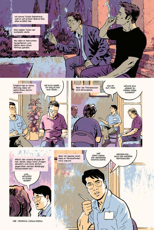 Panel aus Criminal Deluxe Edition Band III mit Dialogen zwischen Charakteren und lebhaften Farbdetails.