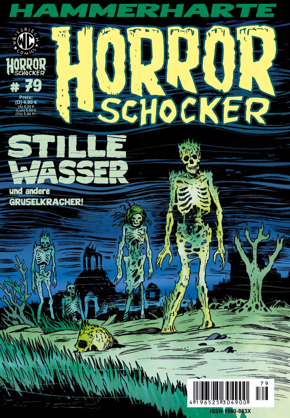 Horrorschocker #79 – Stille Wasser Cover mit Skeletten und unheimlicher Landschaft in farbigem Comic-Stil.