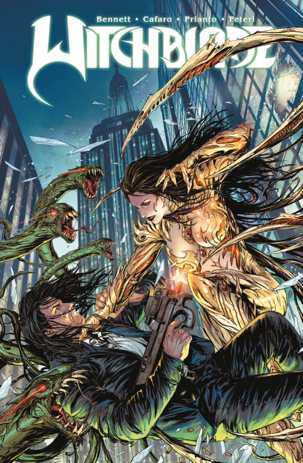 Witchblade #2 SC Cover Art featuring dramatic battle scene with characters in cityscape.