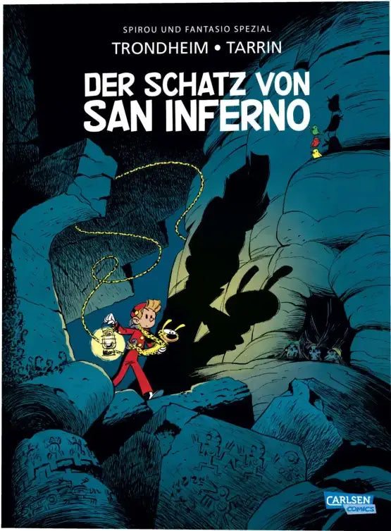 Cover of Spirou und Fantasio Spezial 44: Der Schatz von San Inferno featuring characters in a cave adventure.