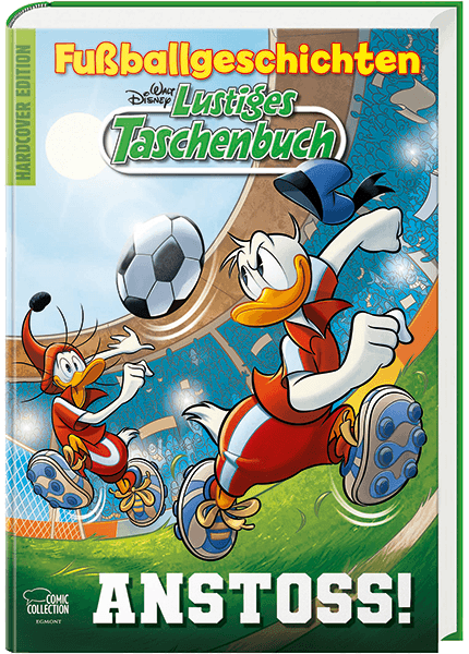 Lustiges Taschenbuch Fußballgeschichten Cover mit Disney Charakteren und Fußballmotiven