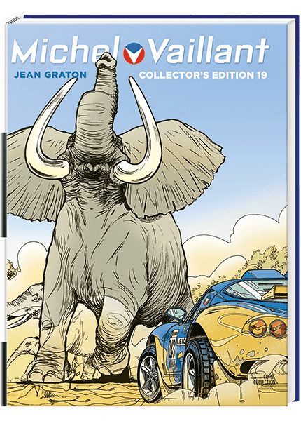 Michel Vaillant Collector's Edition #19 cover featuring an elephant and a racing car, by Jean Graton.