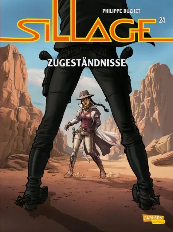 Sillage #24: Zugeständnisse comic cover illustration by Philippe Buchet featuring a lone character in a Western Sci-Fi setting.