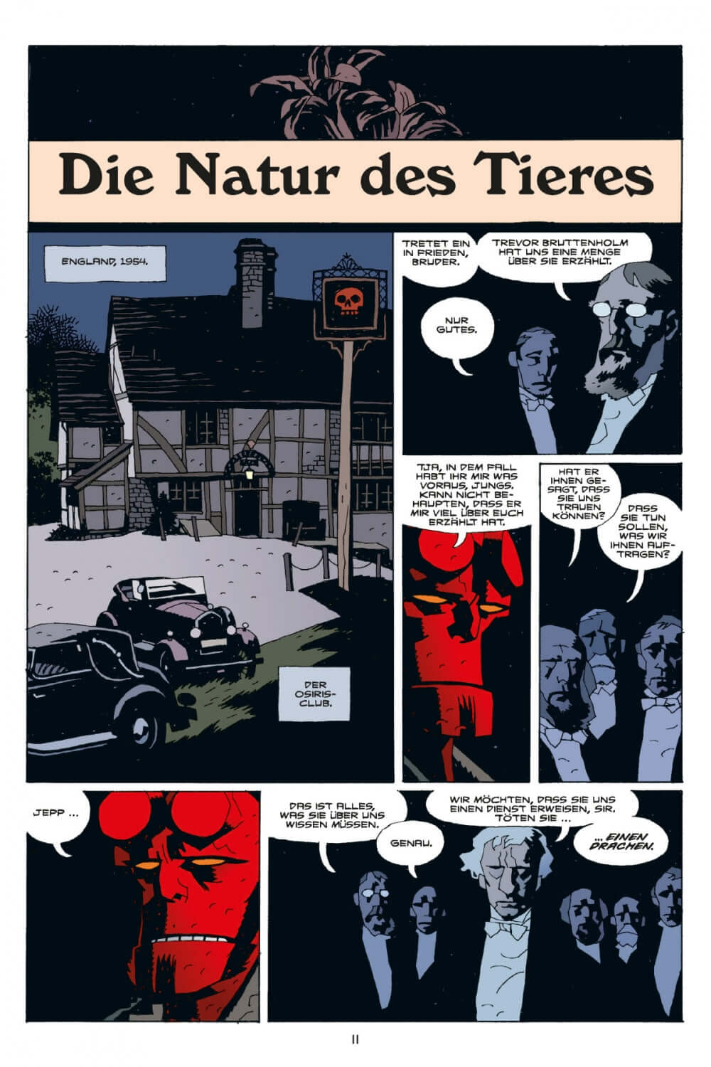 Hellboy Kompendium 2 (Neuauflage) Comicseite mit Charakteren, Auto und düsterer Atmosphäre