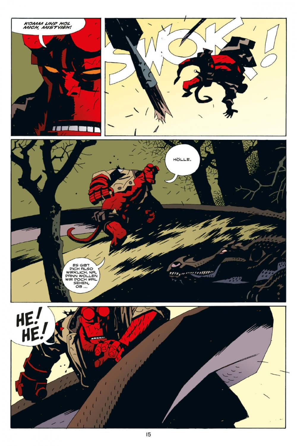 Hellboy Kompendium 2 (Neuauflage) Comic-Seite mit Hellboy und Monster im Kampf.