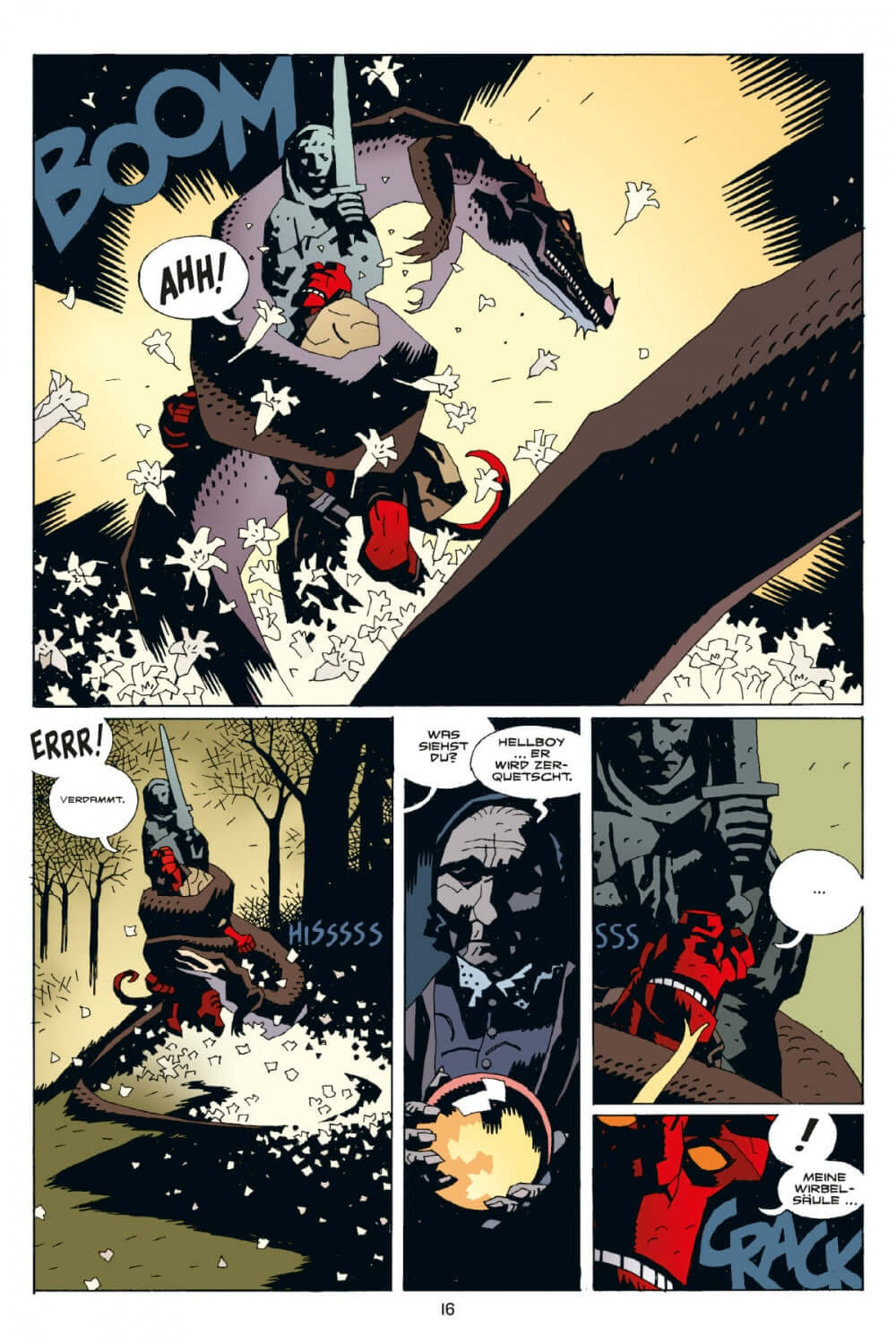Hellboy Kompendium 2 (Neuauflage) comic page featuring action, monsters, and dramatic dialogue scenes.