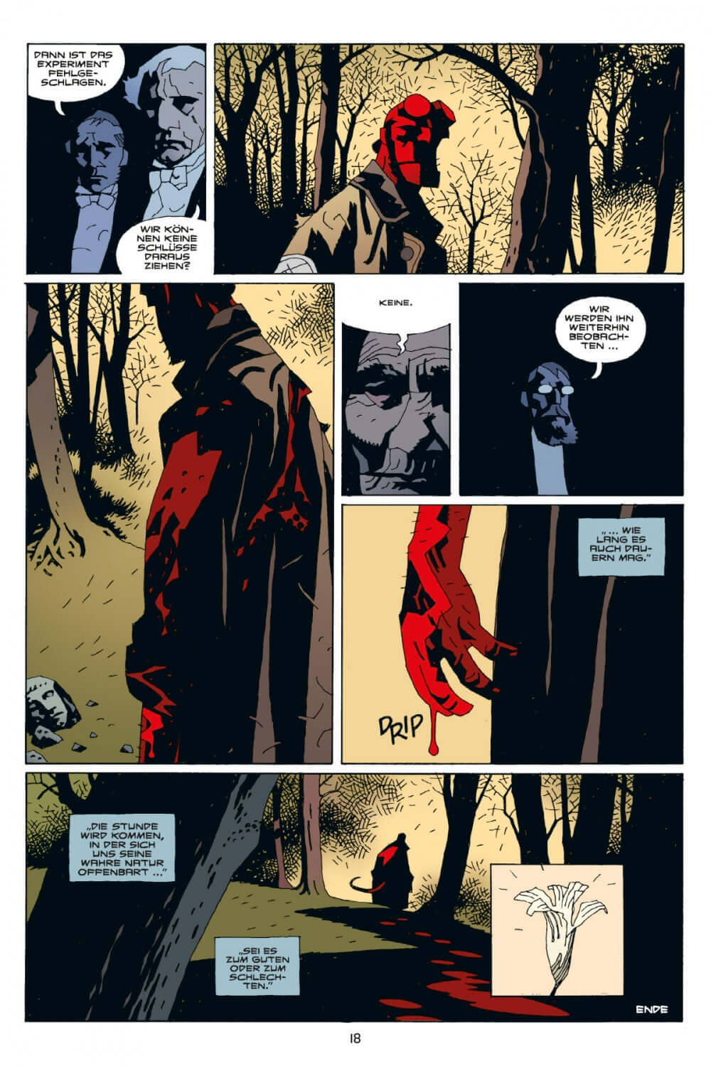 Hellboy Kompendium 2 (Neuauflage) Comic-Seite mit Hellboy und mysteriösen Charakteren im Wald.