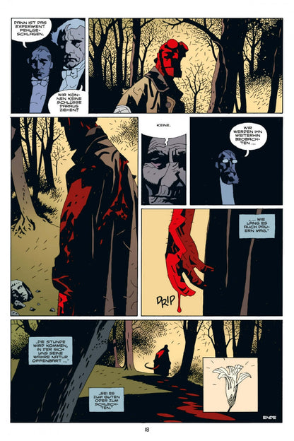 Hellboy Kompendium 2 (Neuauflage) Comic-Seite mit Hellboy und mysteriösen Charakteren im Wald.