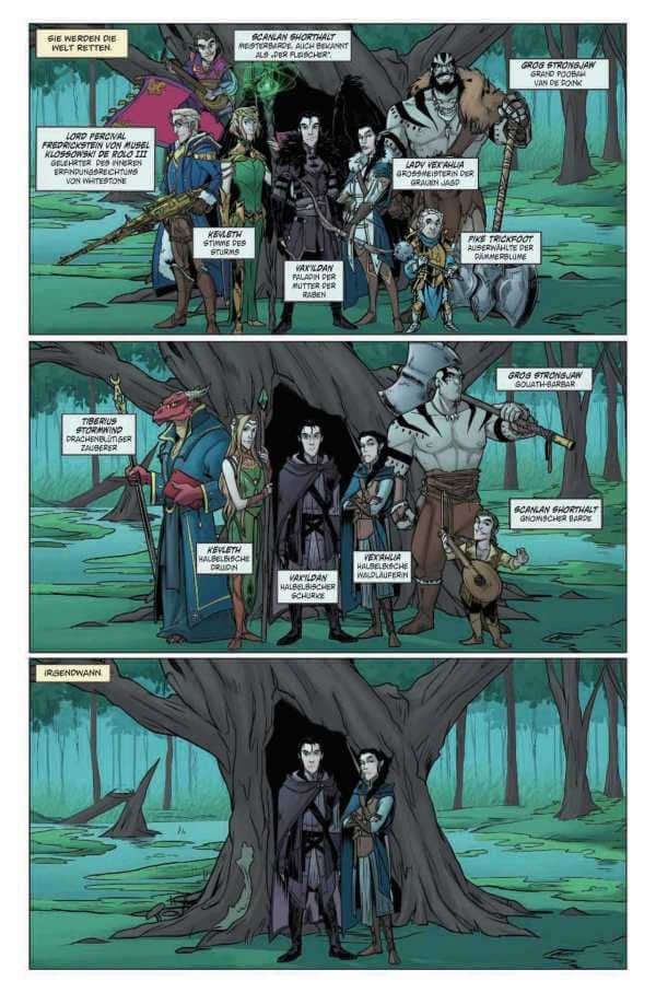 Critical Role #1 (Neuauflage) Vox Machina Origins comic panel featuring characters in a fantasy forest setting.