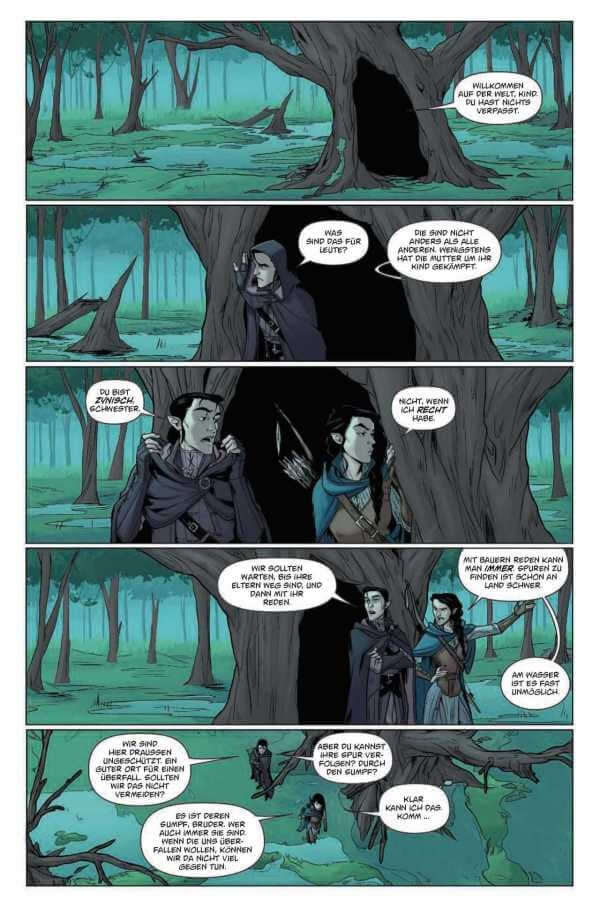 Critical Role #1 (Neuauflage) Vox Machina Origins comic page featuring characters in a mystical forest.