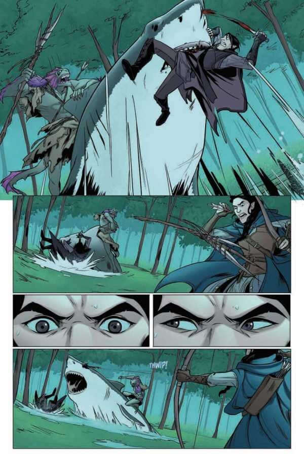 Critical Role #1 (Neuauflage) Vox Machina Origins comic page featuring intense battle scene with characters in a forest.
