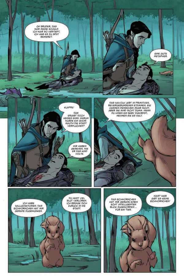 Critical Role #1 (Neuauflage) Vox Machina Origins comic page showing characters in a forest with conversation bubbles.