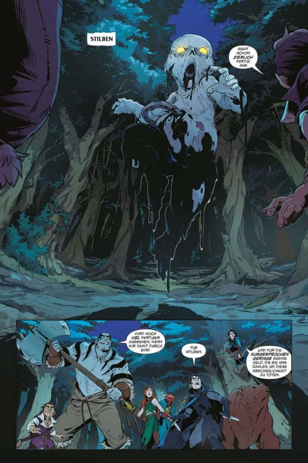 Critical Role #2 (Neuauflage) Vox Machina Origins comic page featuring characters and a ghoul in a forest setting.