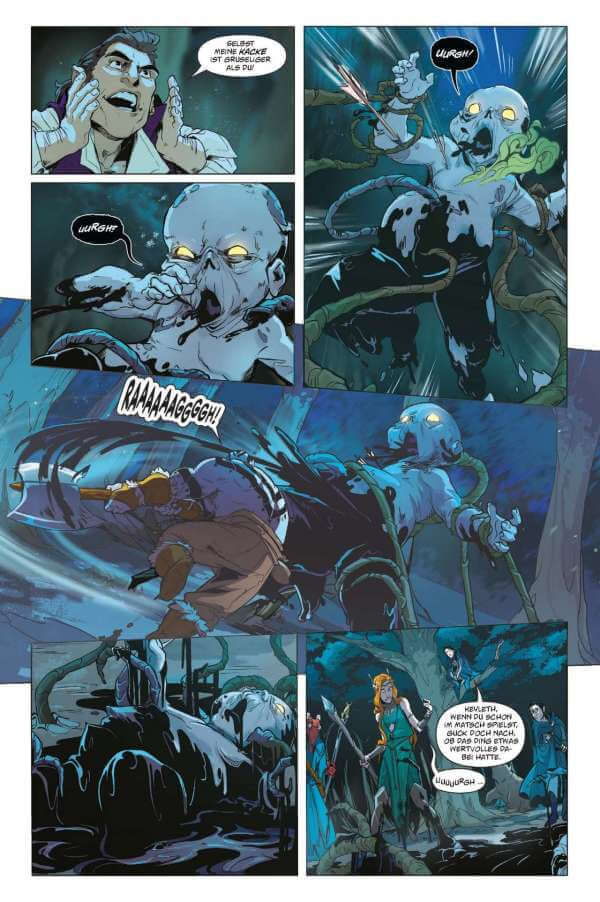 Critical Role #2 (Neuauflage) Vox Machina Origins comic page featuring intense battle scenes and characters in action.