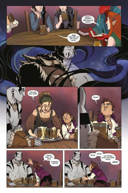 Critical Role #2 (Neuauflage) Vox Machina Origins comic page featuring characters in a tavern setting with drinks.