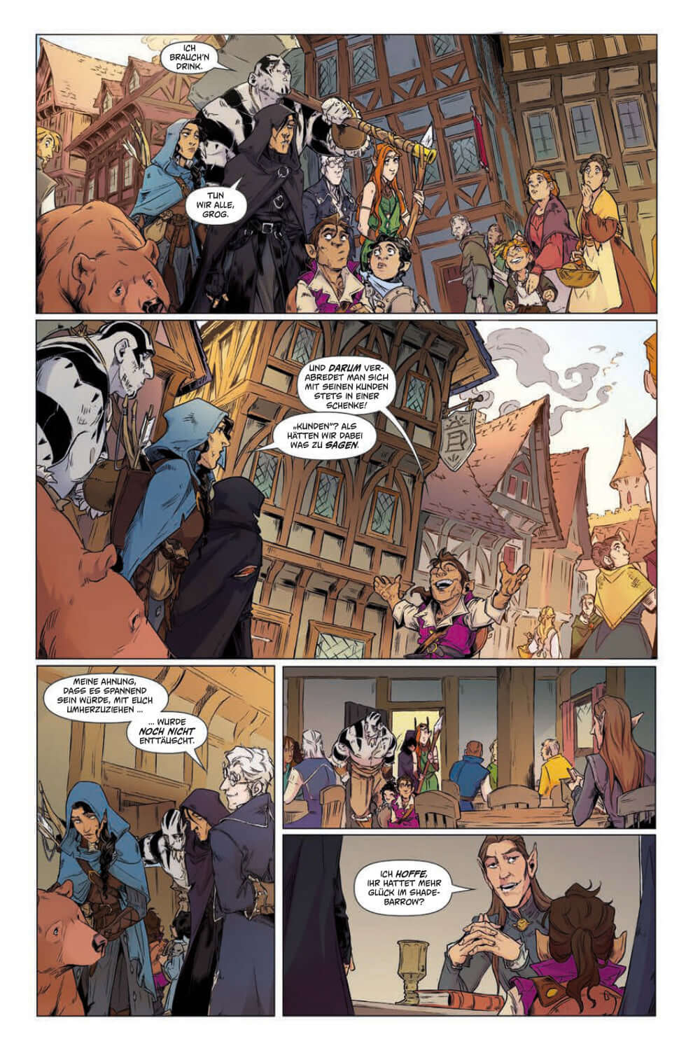 Critical Role 3 (Neuauflage) Vox Machina Origins comic page with characters in a fantasy town setting.