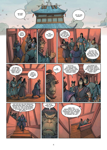 Die 5 Reiche #8 - Toter als tot Comic Seite mit Charakteren in einer Intrige, die Machtspiele und Verrat zeigt.