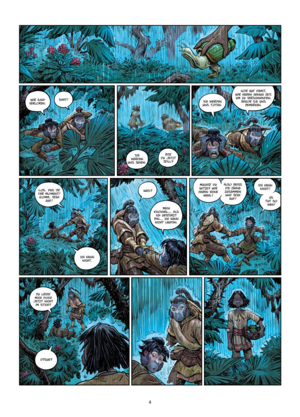 Die 5 Reiche #9 - Dein inneres Lachen Comicseite mit fantastischen Illustrationen und Charakteren im Dschungel.