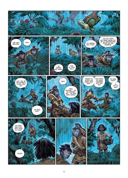 Die 5 Reiche #9 - Dein inneres Lachen Comicseite mit fantastischen Illustrationen und Charakteren im Dschungel.