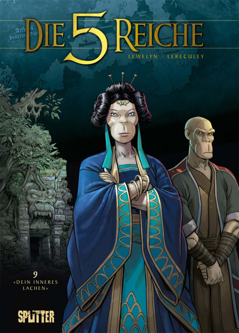 Die 5 Reiche #9 - Dein inneres Lachen Buchcover mit Charakteren und mystischem Hintergrund.