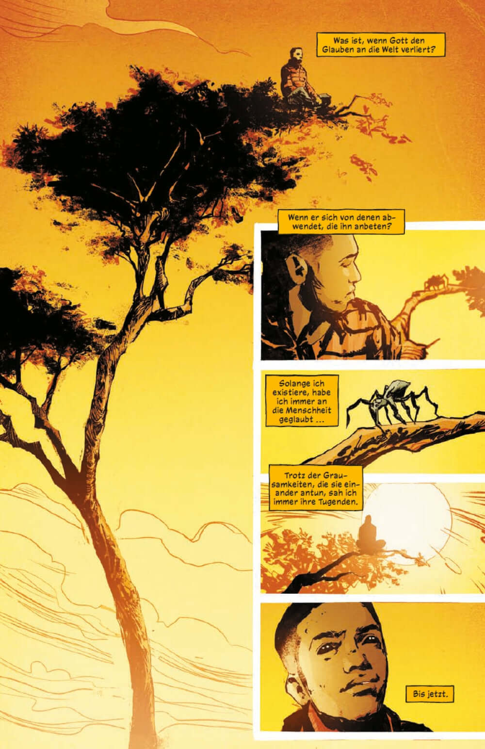 Killadelphia #5 - Zuhause ist es am schönsten: Comic-Seite zeigt einen nachdenklichen Mann und mystische Elemente.