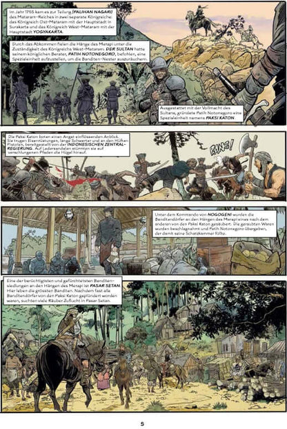 Elang Jawa #1 Der Pirat von Pasar Setan Comic-Seite mit actionreichen Szenen und Kämpfen.
