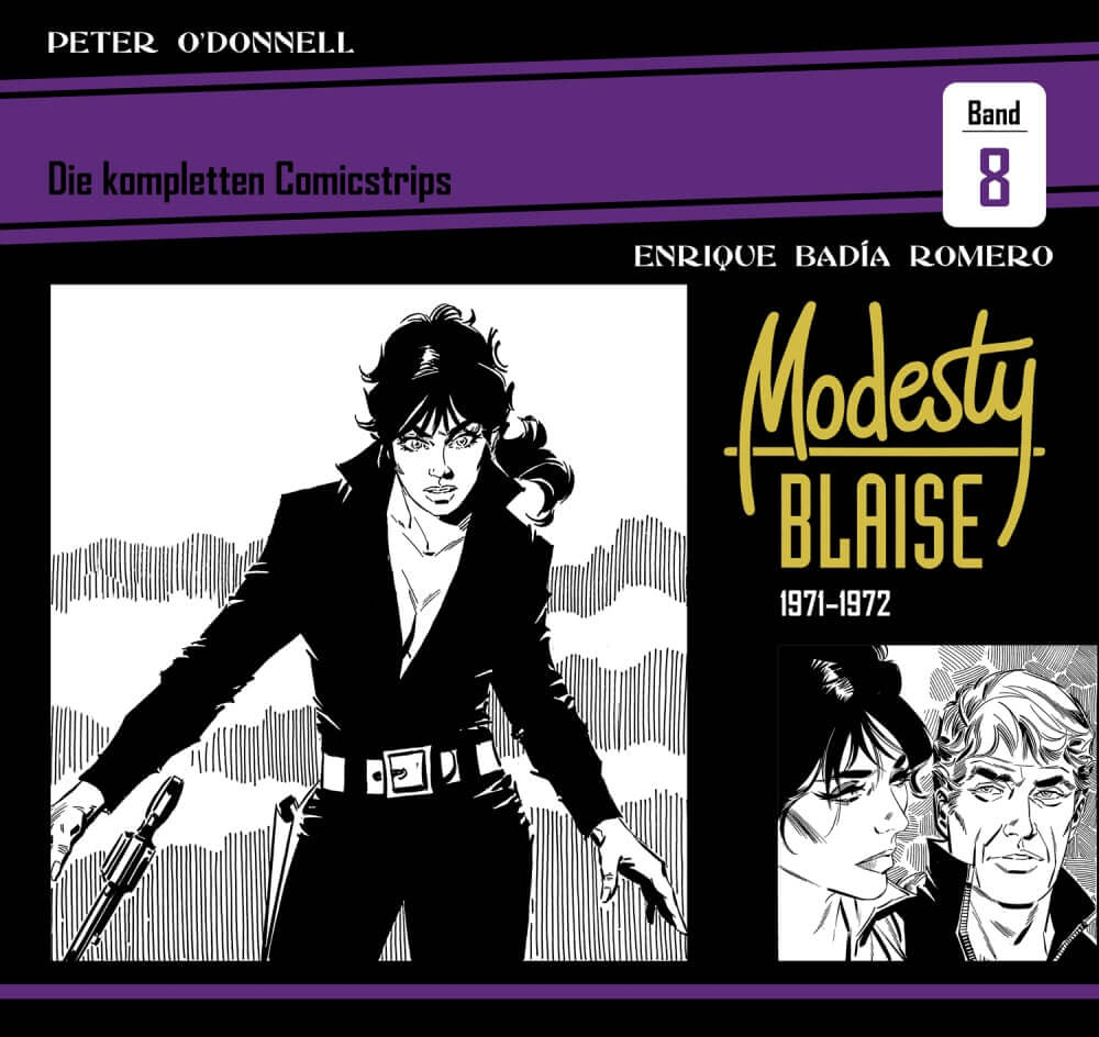 Modesty Blaise #8 - Die kompletten Comicstrips - 1971 - 1972 Cover mit charakteristischer Grafiken und Titel.