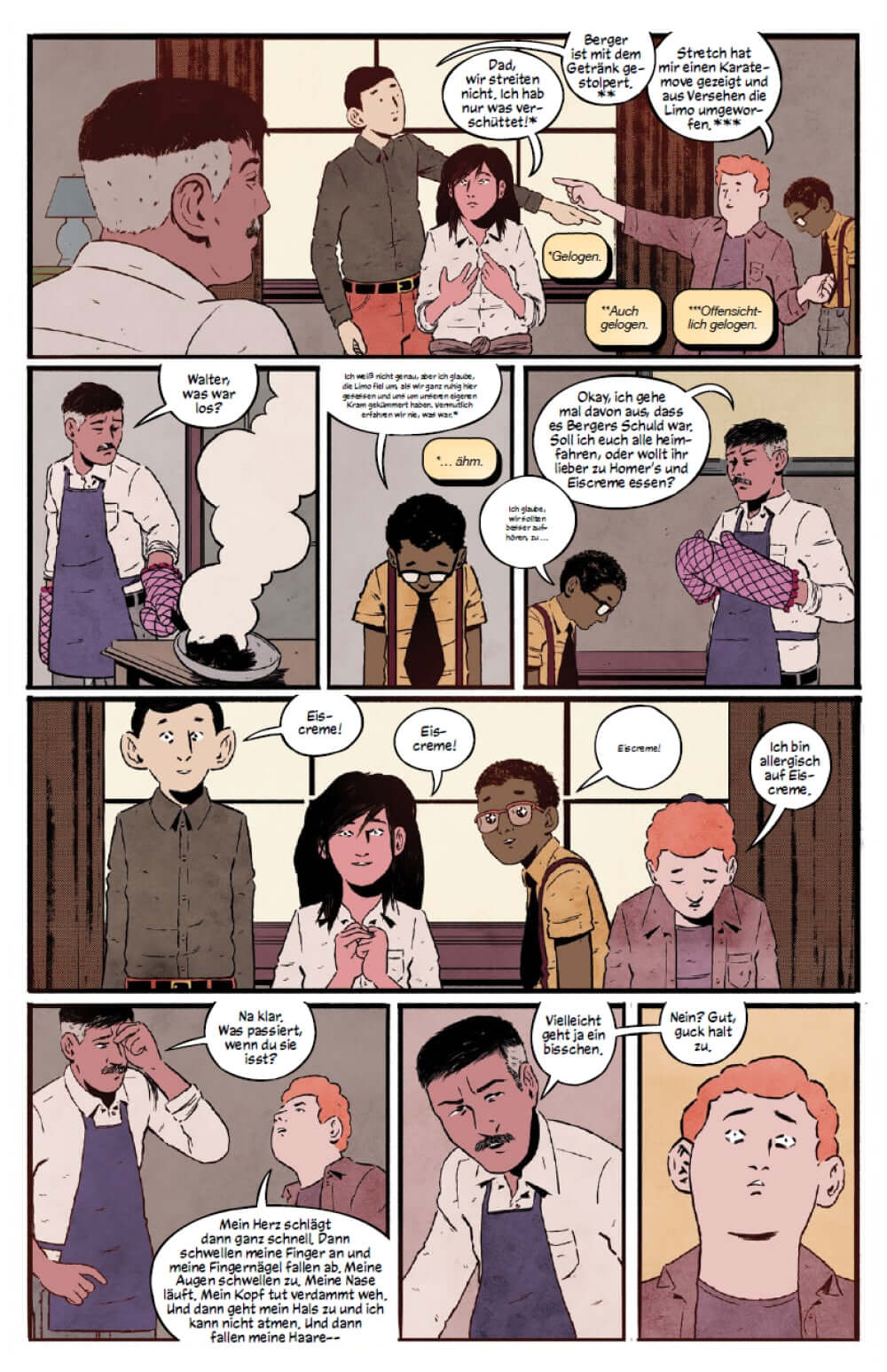 Comic page from '4 Kids Walk Into a Bank SC' showing kids in a discussion with adults.