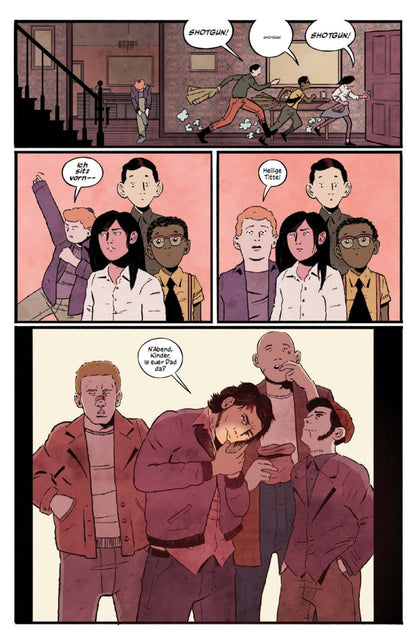 Illustration from 4 Kids Walk Into A Bank HC showing kids in a comic scene, depicting crime-comedy themes.