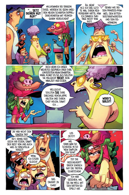 I Hate Fairyland 3 Deluxe Edition Comic Seite mit humorvollen Charakteren und lebhaften Szenen.