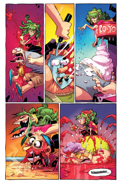 I Hate Fairyland 3 Deluxe Edition Comic Panel mit satirischem Splatterhumor und bunter Illustration.
