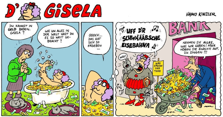 Gisela #1 - Gisela gibt Gas Comic mit humorvoller Alltagsszene und schwäbischem Charme, von Haimo Kinzler.
