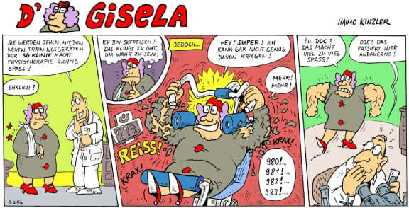 Comic panel of Gisela #2 - Gisela geht aufs Ganze by Haimo Kinzler, featuring humorous scenes of everyday chaos.