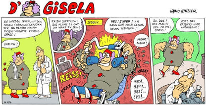 Comic panel of Gisela #2 - Gisela geht aufs Ganze by Haimo Kinzler, featuring humorous scenes of everyday chaos.