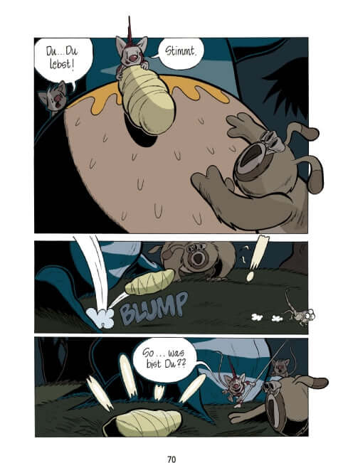Comic scene from Maximillo und der Gloriogant showing characters in a fantastical dialogue.