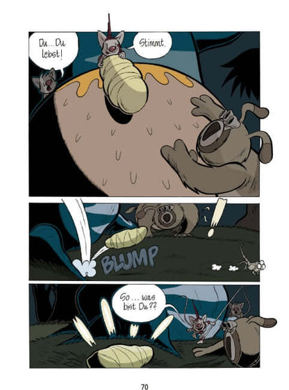 Comic scene from Maximillo und der Gloriogant showing characters in a fantastical dialogue.