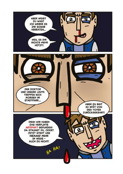 Comic-Szene aus Hokum Horror mit Charakteren im Dialog und einem spannenden Gesichtsausdruck.