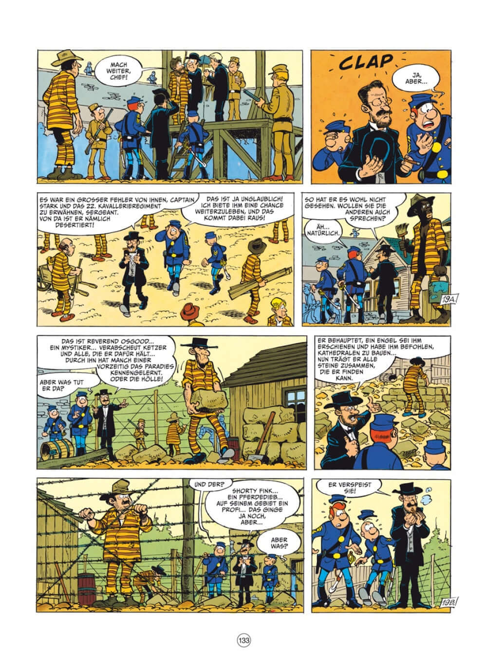 Die blauen Boys Gesamtausgabe 7 Comic-Seite mit humorvollen Szenen und Charakteren in Western-Umgebung.