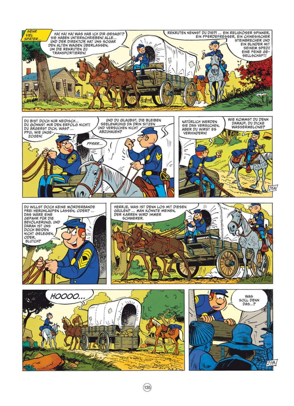 Die blauen Boys Gesamtausgabe 7 Comic-Seite mit humorvollen Szenen aus dem Western-Bürgerkrieg.