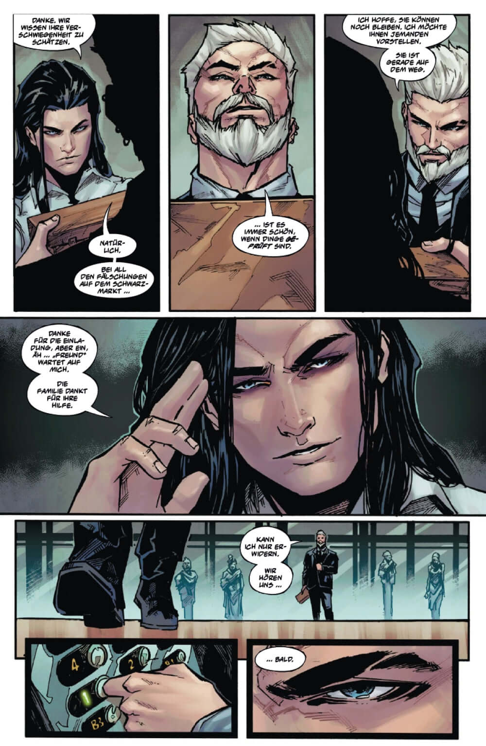Witchblade #2 SC comic page featuring characters in a tense dialogue scene, showcasing vivid artwork and dynamic expressions.