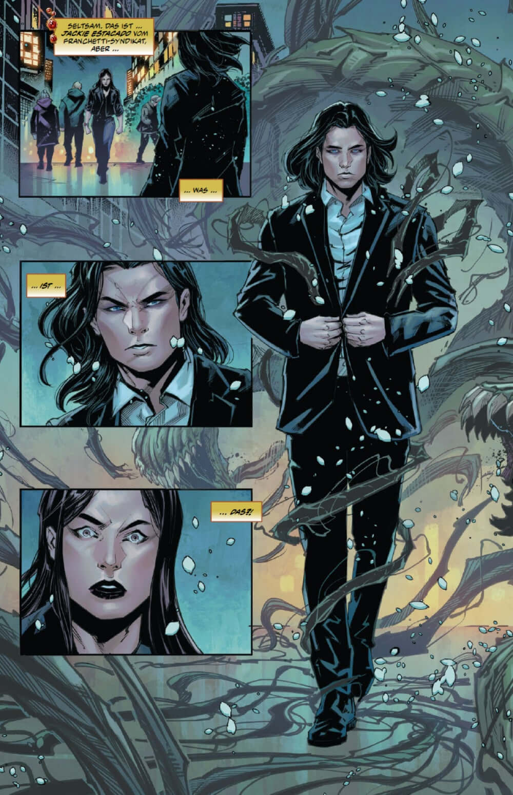 Witchblade #2 SC comic page showing a brooding character in a suit amidst a mystical background.