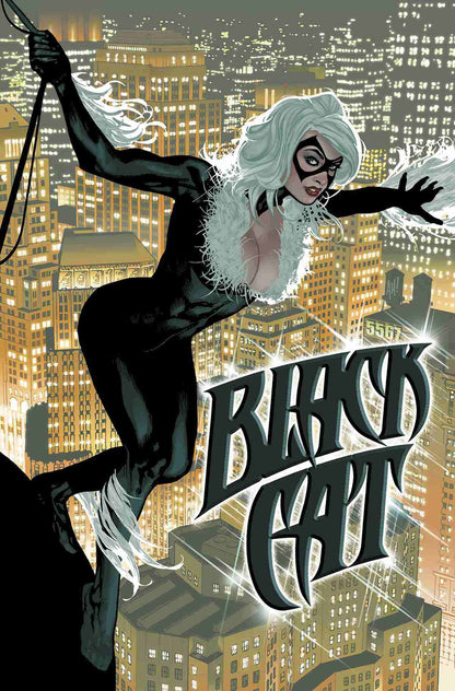 Black Cat #1 comic cover featuring the character Black Cat with a city skyline background.