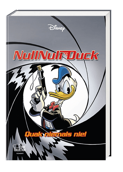 Enthologien Nr. 07: NullNull Duck – Quak niemals nie! Buchcover mit NullNull Duck im Agentenstil.